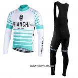 Maillot Ciclismo Bianchi Milano Nalles Bleu Clair Blanc Manches Longues et Cuissard