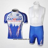 2010 Maillot Ciclismo Katusha Bleu et Bleu Manches Courtes et Cuissard
