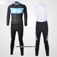 2011 Maillot Ciclismo Sky Noir et Azur Manches Longues et Cuissard