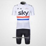 2012 Maillot Ciclismo Sky Champion Regno Unito Noir et Blanc Manches Courtes et Cuissard