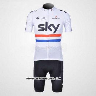 2012 Maillot Ciclismo Sky Champion Regno Unito Noir et Blanc Manches Courtes et Cuissard