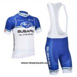 2013 Maillot Ciclismo Subaru Blanc et Azur Manches Courtes et Cuissard