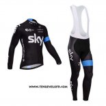 2014 Maillot Ciclismo Sky Noir et Azur Manches Longues et Cuissard