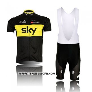 2014 Maillot Ciclismo Sky Noir et Jaune Manches Courtes et Cuissard