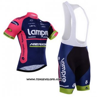 2015 Maillot Ciclismo Lampre Merida Rose et Bleu Manches Courtes et Cuissard