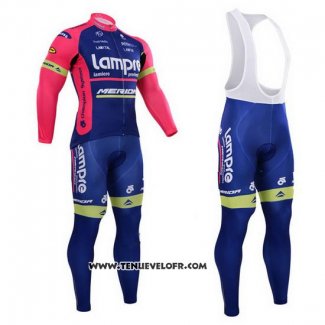 2015 Maillot Ciclismo Lampre Merida Rose et Bleu Manches Longues et Cuissard