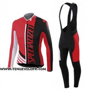 2015 Maillot Ciclismo Specialized Noir et Brillant Rouge Manches Longues et Cuissard