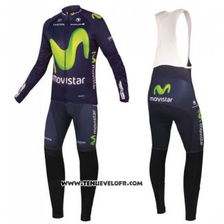 2016 Maillot Ciclismo Movistar Vert et Bleu Manches Longues et Cuissard