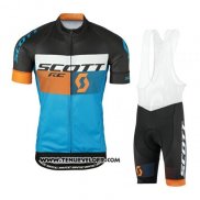 2016 Maillot Ciclismo Scott Bleu et Noir Manches Courtes et Cuissard