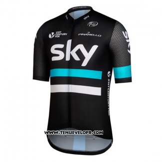 2016 Maillot Ciclismo Sky Noir et Bleu Manches Courtes et Cuissard