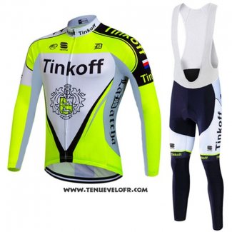 2016 Maillot Ciclismo Tinkoff Vert et Blanc Manches Longues et Cuissard