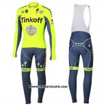 2016 Maillot Ciclismo Tinkoff Vert et Gris Manches Longues et Cuissard