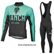 2017 Maillot Ciclismo Bianchi Milano Ml Vert et Noir Manches Longues et Cuissard