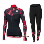 2017 Maillot Ciclismo Femme Sportful Primavera Noir et Rouge Manches Longues et Cuissard