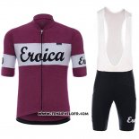 2018 Maillot Ciclismo Eroica Vino Fonce Rouge Manches Courtes et Cuissard