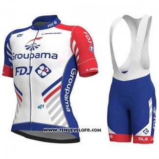 2018 Maillot Ciclismo Groupama FDJ Prs Blanc et Bleu Manches Courtes et Cuissard