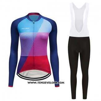 2019 Maillot Ciclismo Femme Dirty Snow Bleu Rouge Violet Manches Longues et Cuissard