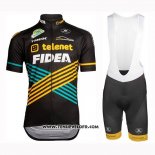 2019 Maillot Ciclismo Telenet Fidea Noir Jaune Bleu Manches Courtes et Cuissard