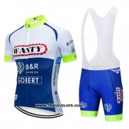 2019 Maillot Ciclismo Wanty Blanc Bleu Manches Courtes et Cuissard