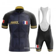 2020 Maillot Ciclismo Champion France Profond Bleu Jaune Manches Courtes et Cuissard