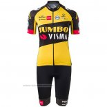 2021 Maillot Cyclisme Femme Jumbo Visma Noir Jaune Manches Courtes et Cuissard