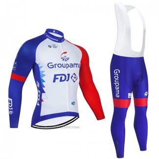2021 Maillot Cyclisme Groupama-FDJ Bleu Blanc Rouge Manches Longues et Cuissard