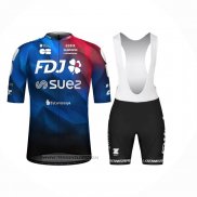 2024 Maillot Cyclisme FDJ Noir Bleu Manches Courtes et Cuissard