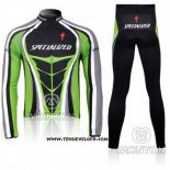 2010 Maillot Ciclismo Specialized Vert et Noir Manches Longues et Cuissard