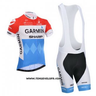 2014 Maillot Ciclismo Garmin Sharp Bleu Clair et Rouge Manches Courtes et Cuissard