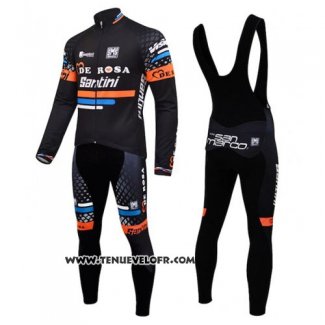 2015 Maillot Ciclismo DE Rose Noir et Orange Manches Longues et Cuissard