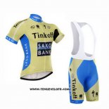 2015 Maillot Ciclismo Tinkoff Saxo Bank Azur et Jaune Manches Courtes et Cuissard