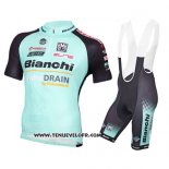 2016 Maillot Ciclismo Bianchi MTB Noir et Bleu Clair Manches Courtes et Cuissard