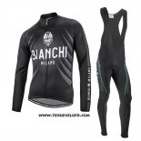 2016 Maillot Ciclismo Bianchi Noir et Blanc Manches Longues et Cuissard