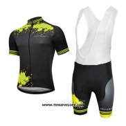 2017 Maillot Ciclismo Aquadro Splash Noir et Jaune Manches Courtes et Cuissard