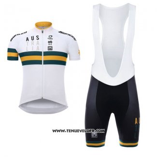 2017 Maillot Ciclismo Australie Blanc et Jaune Manches Courtes et Cuissard