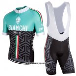 2017 Maillot Ciclismo Femme Bianchi Noir et Vert Manches Courtes et Cuissard