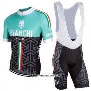 2017 Maillot Ciclismo Femme Bianchi Noir et Vert Manches Courtes et Cuissard