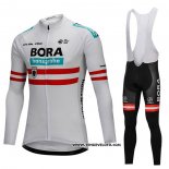 2018 Maillot Ciclismo Bora Champion L'autriche Blanc Manches Longues et Cuissard