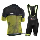 2018 Maillot Ciclismo Northwave Noir Jaune Manches Courtes et Cuissard