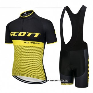 2018 Maillot Ciclismo Scott Noir et Jaune Manches Courtes et Cuissard