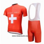 2018 Maillot Ciclismo Suisse Rouge Manches Courtes et Cuissard