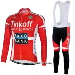 2018 Maillot Ciclismo Tinkoff Saxo Bank Rouge Noir Manches Longues et Cuissard