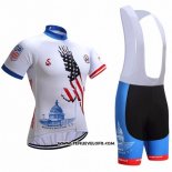 2018 Maillot Ciclismo USA Blanc Manches Courtes et Cuissard