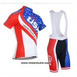 2018 Maillot Ciclismo USA Bleu et Rouge Manches Courtes et Cuissard