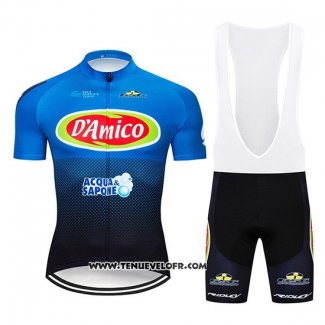 2019 Maillot Ciclismo D'Amico Bleu Blanc Manches Courtes et Cuissard