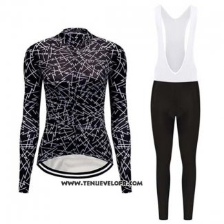 2019 Maillot Ciclismo Femme Delle Noir Blanc Manches Longues et Cuissard