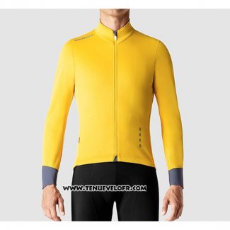 2019 Maillot Ciclismo La Passione Jaune Gris Manches Longues et Cuissard