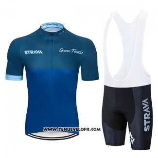 2019 Maillot Ciclismo STRAVA Fonce Bleu Manches Courtes et Cuissard