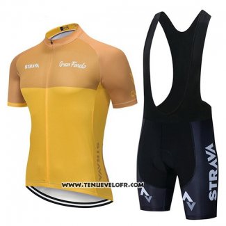 2019 Maillot Ciclismo STRAVA Jaune Manches Courtes et Cuissard