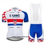 2019 Maillot Ciclismo UHC Blanc Rouge Bleu Manches Courtes et Cuissard